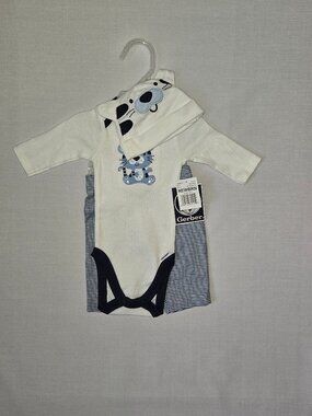 NWT Gerber Newborn Baby Boy Ivory Navy Outfit Set Hat Pants